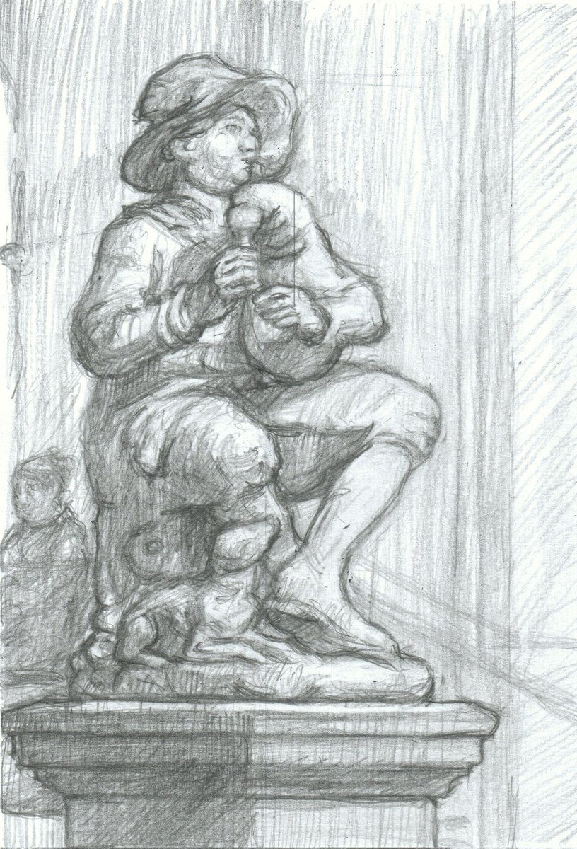 11-1-23 I drew Boy Playing the Bagpipes, by Caius Gabriel Cibber, ca. 1680-1690 at the v&amp;a