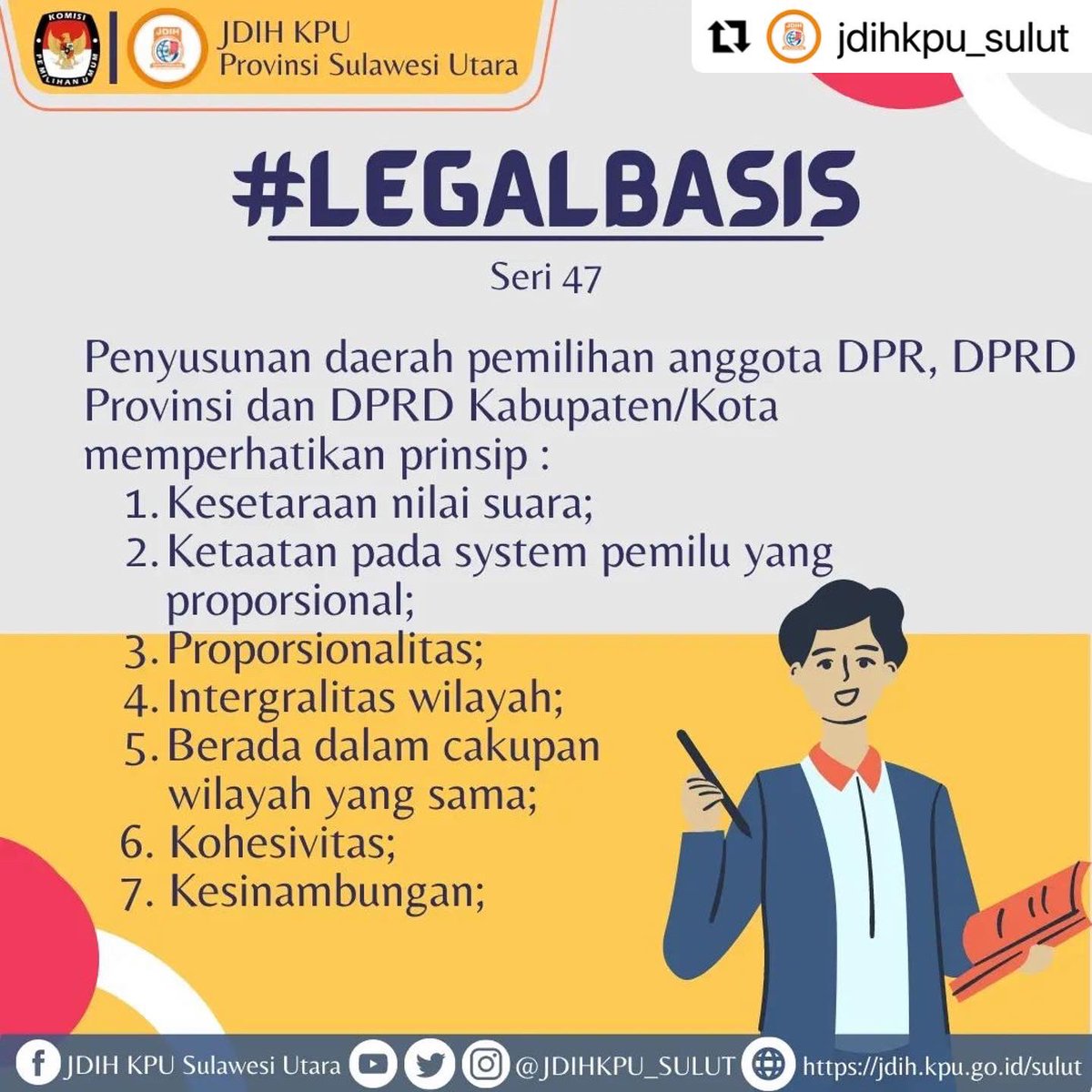 JDIHKPU_Manado's tweet photo. #Repost @jdihkpu_sulut with @use.repost
・・・
#SobatJDIH
Selamat Malam Sobat JDIH KPU 🤩🙏🏻
Di awal tahun baru ini JDIH KPU Sulut mempublish kembali Konten #legalbasis. https://t.co/L6HGXxvklx