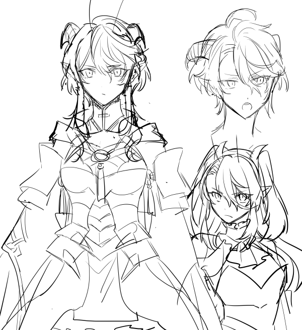 @AuroraLineTL ごちゃちゃってるけど、エレのデザイン案。結構瞑想した。初期はもっとツンツンしためんどくせぇ子でしたね。ふふ。 