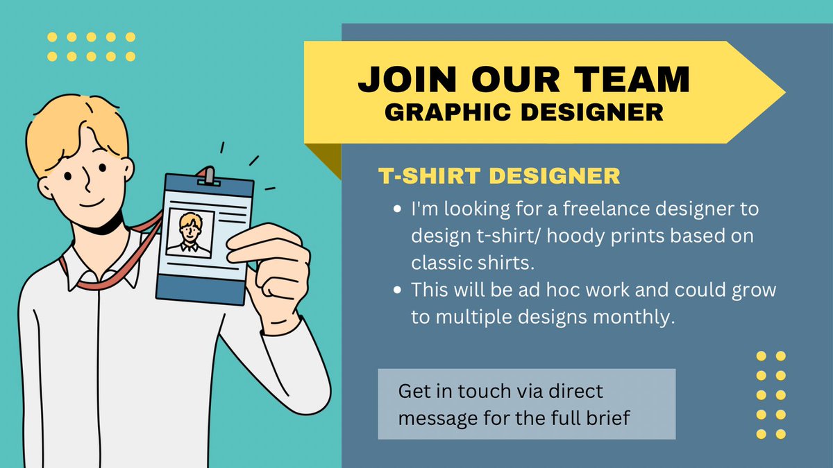 CasualFootShirt's tweet photo. Looking for a free lance designer to do some t-shirt/ hoody print designs. This is paid work and I will be looking for 10 designs to start with.
Would suit a designer who is a football fan!
Please send me a DM if you are interested and I’ll send the brief.
#designerwanted https://t.co/XpZXF5aeU7