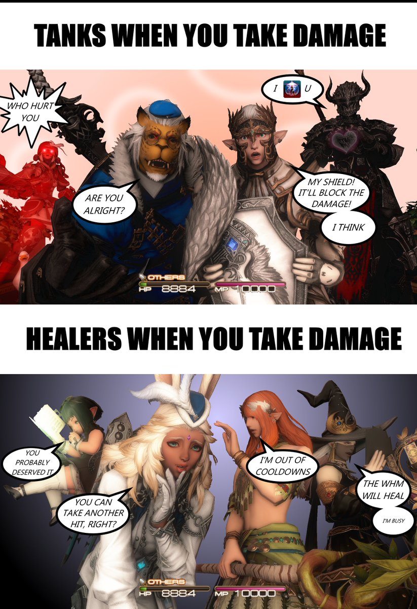 TenpennyTiffany's tweet photo. You've taken damage: Tanks vs Healers https://t.co/3BlDFVgTud