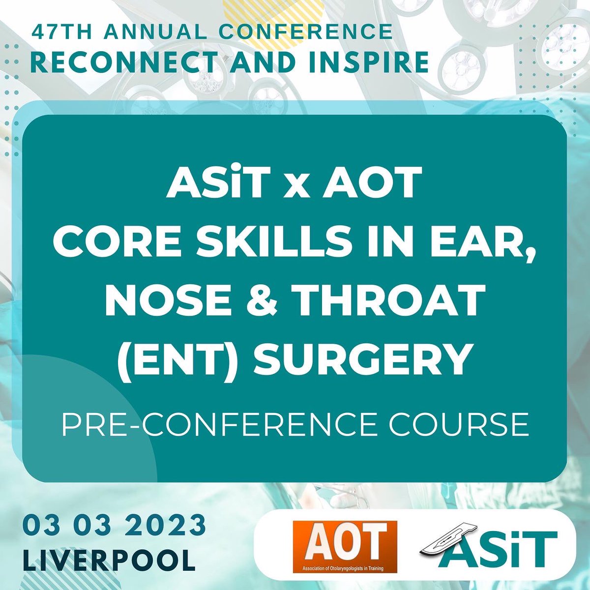ASiTofficial's tweet photo. 🔪 ASiT x AOT Core Skills in ENT Course 🔪 

Interested in a career in #ENT? 👂👃 Want to learn more about managing common ENT pathologies?  

Join us for our one-day course at #ASiT2023! 

#Limited spaces available! 

🔗 https://t.co/6poZRNyeHs https://t.co/KJJbrp6D3q