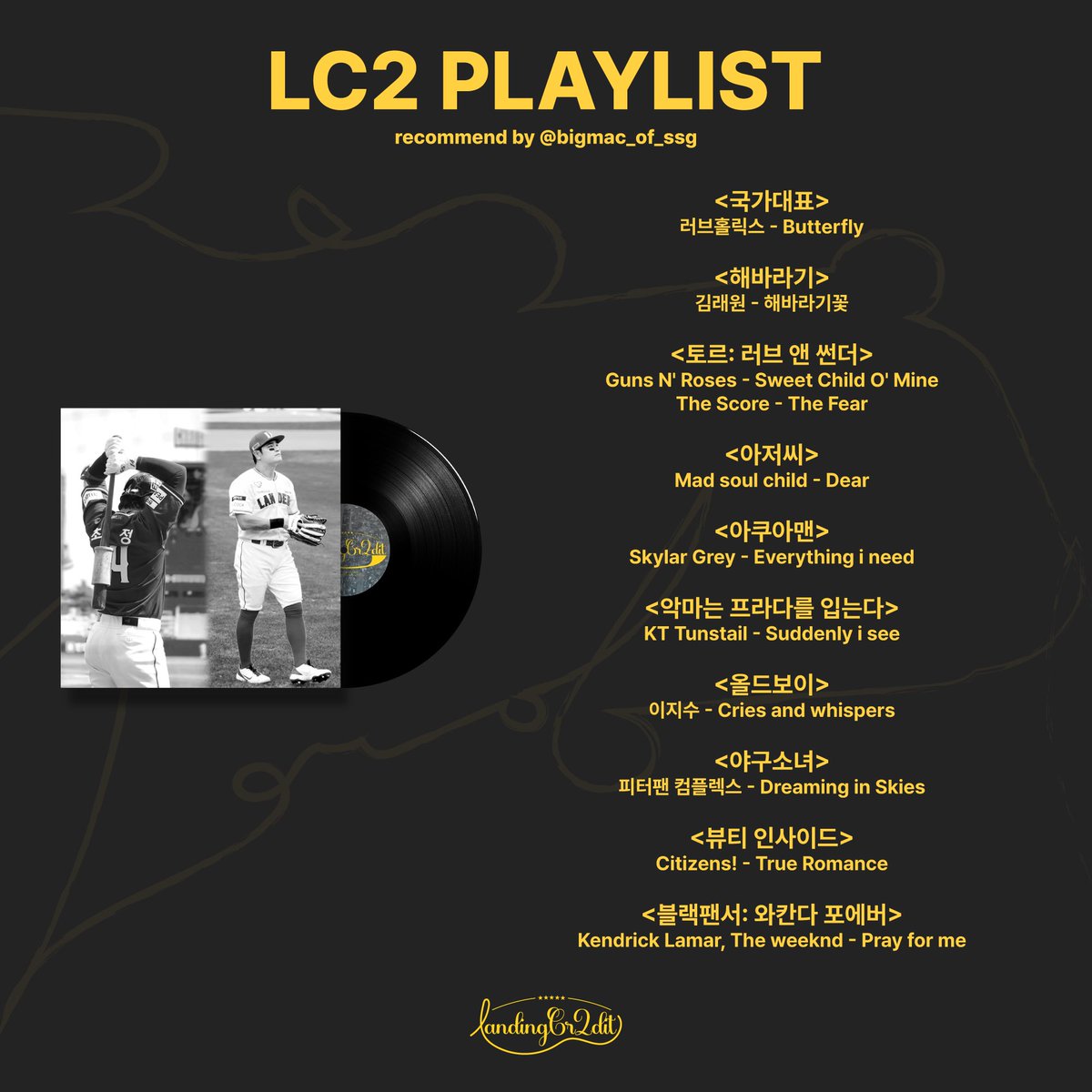 LandingCr2dit's tweet photo. 🏆 스태프 별 추천 플레이리스트 모음
<Landing Credit> 전시회장 내에서 재생되었던 영화 OST 및 삽입곡 플레이리스트는 스태프진의 공모로 완성된 플레이리스트입니다.
스태프 별로 공모한 노래를 정리하였으니 마음에 드는 OST가 있다면 맘껏 담아 가 주세요. 🎞️🎼 https://t.co/2n4C8E5Ov9