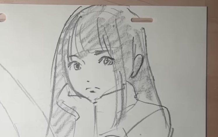 「1発描きの落書き①頭と顔面を分ける②全体シルエット③ようやく目、口④髪や細部を描」|アニメ私塾のイラスト