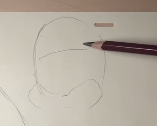 1発描きの落書き①頭と顔面を分ける②全体シルエット③ようやく目、口④髪や細部を描いて完成レイアウトが上手くなる落書き230106  37:00あたりより 