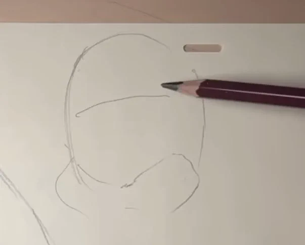 1発描きの落書き①頭と顔面を分ける②全体シルエット③ようやく目、口④髪や細部を描いて完成レイアウトが上手くなる落書き230106  37:00あたりより 