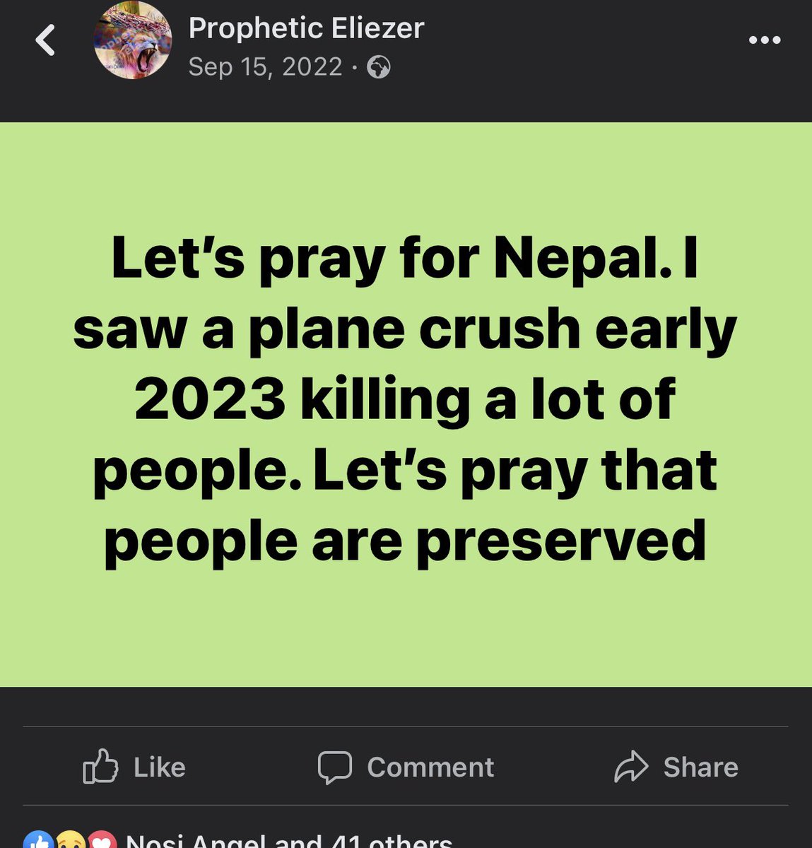 DhlaminSean's tweet photo. @sajaalaa93 This prophet prophesied this on Facebook check his prophecy https://t.co/FNAFbh0wXr