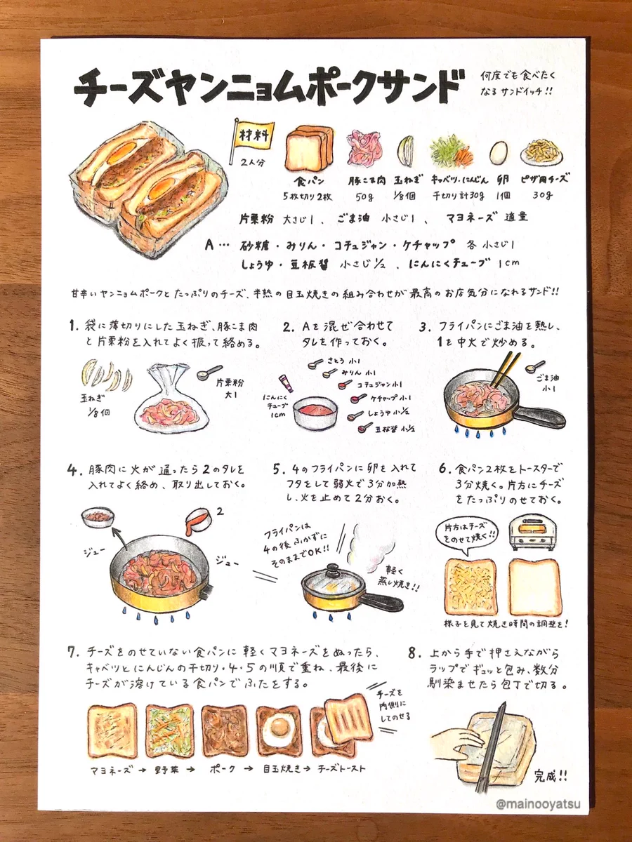 家で作ったとは思えない！まるでカフェのような『チーズヤンニョムポークサンド』♪