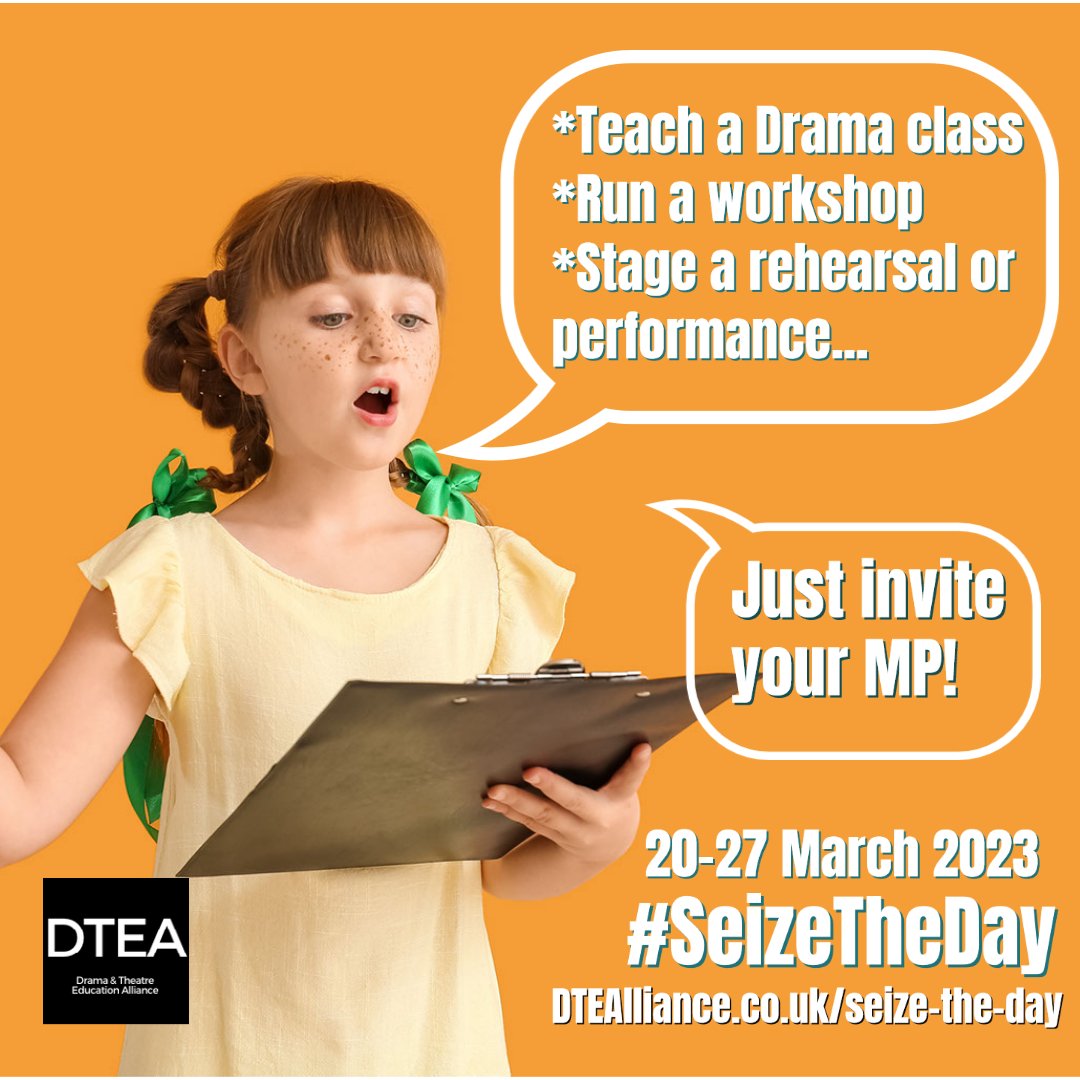 If you're involved with #Drama or #Theatre for, with or by #children and #YoungPeople, you need to support #SeizeTheDay to raise Drama's profile on the National Curriculum & create theatre opportunities. Learn more dtealliance.co.uk/seize-the-day #Education