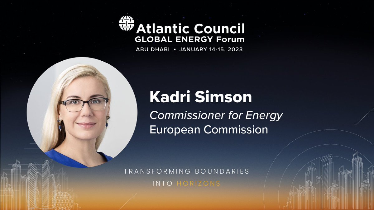📢 Coming up later today at the <a href="/ACGlobalEnergy/">Global Energy Center</a> Forum, live from Abu Dhabi!

🇪🇺 Commissioner for Energy <a href="/KadriSimson/">Kadri Simson</a> shares her insights on Europe’s energy security and the global energy transition.

Tune in to #ACEnergyForum: ➡️ bit.ly/3QKw9L8 
…