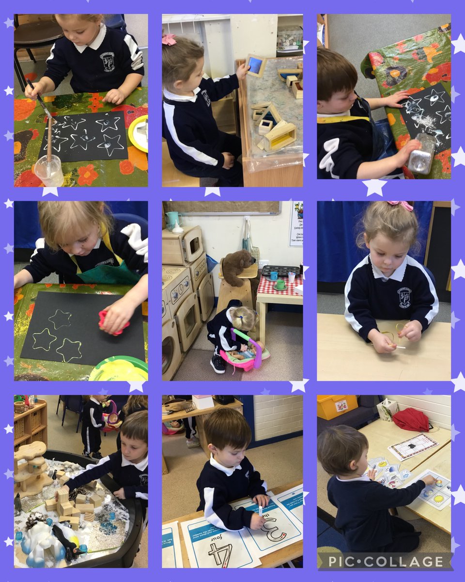 StJosephsPgroup's tweet photo. This half term playgroup are learning about nursery rhymes. This week was ’twinkle twinkle little star’. The children created stars in different ways, and in PE they used their body to move like stars and created a large  star  using  different  materials.  
#expessivearts https://t.co/UGnCMLDTIK