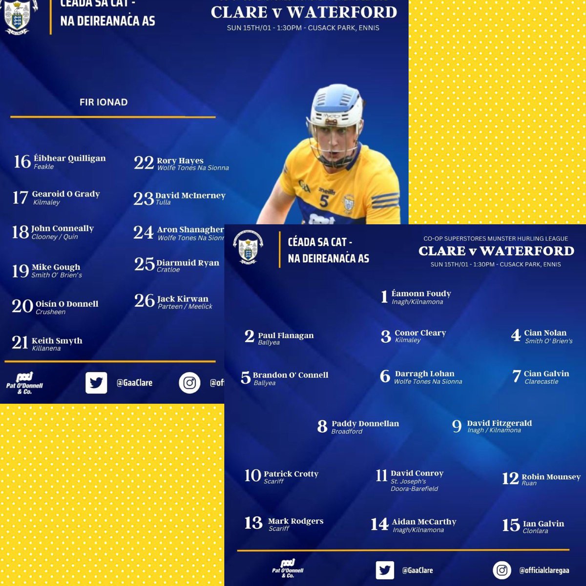 clonlaragaaclub's tweet photo. Best of luck to Clonlara’s Ian Galvin and the entire @GaaClare team against @WaterfordGAA this afternoon in Cusack Park
💛💙💛💙💛💙💛💙💛💙
#clubisfamily
#upthebanner
#Iano https://t.co/bnyW143GtM