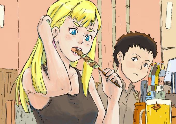 #閃光のハサウェイ 劇場で観た後勢いで描いたギギとハサウェイ。続編はいつかな〜。 