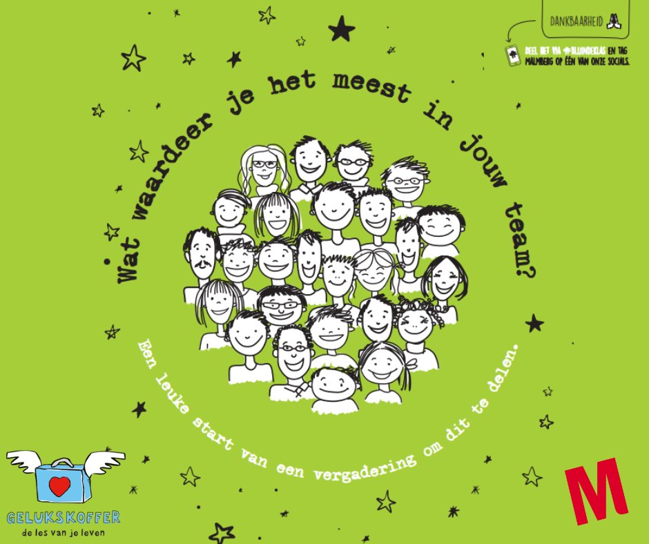 Van Malmberg voor jou: je wekelijkse portie positiviteit en deel je reactie met #blijindeklas!
Download en gebruik ze nog een keer: bit.ly/3Wz3oDy

#gelukskoffer