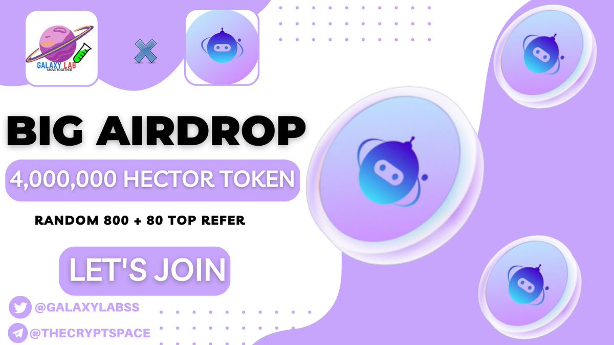 Galaxylabss's tweet photo. 🥳 Robotrage x Galaxy Lab #Airdrop

🏆Prize pool:- 4,000,000 $HECTOR Token For 800 Random + 80 Top Refer (Worth 4000$)🏆

1️⃣ Follow @Galaxylabss &amp; @Galaxylabss
2️⃣ Like, RT &amp; Tag 3 Friends
3️⃣ Complete #Gleam 👇
https://t.co/BL9g8Prmbh

⌛End 25 Jan
#Airdrops #Giveaways #NFTs #BNB https://t.co/tGfORXAsLo