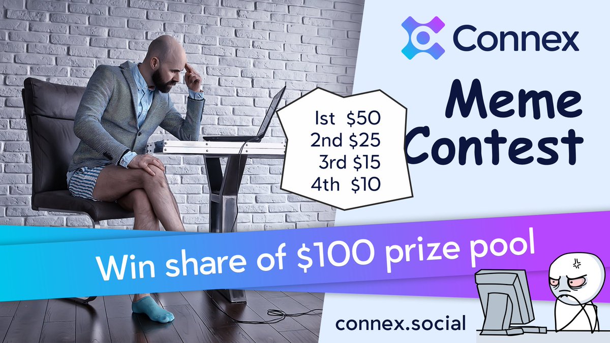 📢🔥ConnexSocial #Meme Contest
#Connex Fan, our first meme contest is live! 
❤️Like, 📌RT and be creative and make cool memes for ConnexSocial to stand a chance to share from a $100 prize pool.🎁🎁
1⃣st $50
2⃣nd $25
3⃣rd $15
4⃣th  $10

#Meme #Airdrop #Connex #Giveaway
