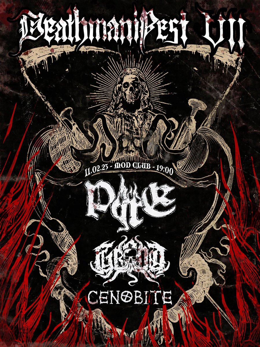 Pyreofdeath's tweet image. Deathmanifest Vll is set to be on February 11, MOD club, SPB! Gonna be playing along with Grond, Cenobite, tba.