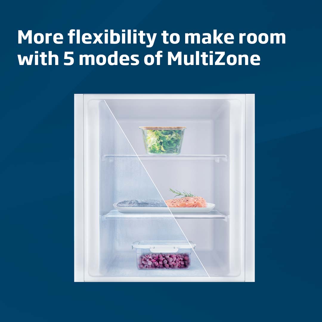 Organising the fridge after a big shop can be difficult. #Beko's #MultiZone technology allows you to find room by selecting from 5 different modes of your freezer and fridge to adjust as you need. Make the fridge or freezer as large as you need it to be.