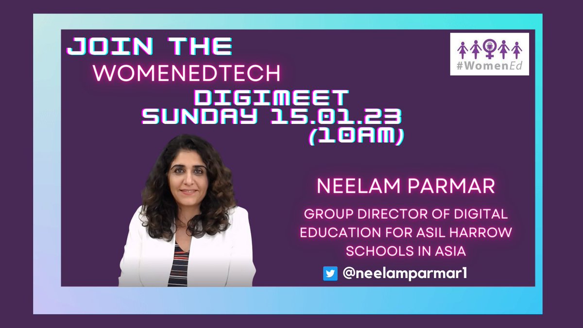 First @WomenEdTech #DigiMeet of the day is from @neelamaparmar1. Neelam's blog outlines #EdTech Leadership and what it entails. teachleadco.wordpress.com/2023/01/15/edt… @cerasmusteach @JulesDaulby @SikhColouring @KirstyGrundySTP @womened #WomenEdTechDigiMeet