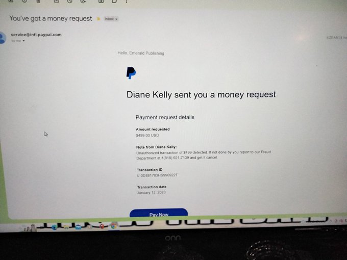 AilsaForshaw's tweet photo. Has anyone else gotten this same type of #MoneyRequest as if it's through #PayPal @PayPal?

Have there been more reports about this type of phishing, @AskPayPal? 

Very disconcerting, I don't owe anyone any money, I've never heard of this name, how did they put in this request?😬 https://t.co/EBHDvhX89m