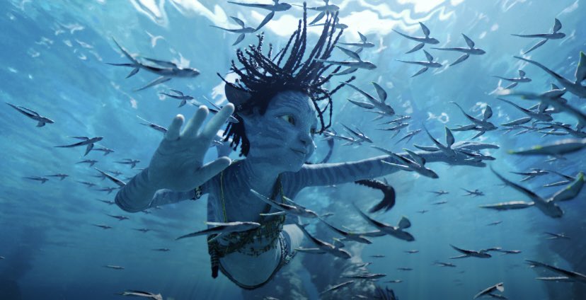 maybeitsmila's tweet photo. Avatar: The Way of Water 
regardless of the criticism on cultural appropriation and the way that Cameron could have gone around it the visual effects were next level and so realistic. However I watched this on IMAX and in 3D and literally felt so nauseous with the fast cuts. 9/10 https://t.co/Ssxy90P33a