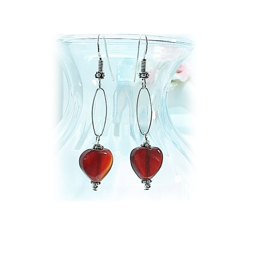 Carnelian Earrings, Heart Earrings, Sterling Silver Long Dangles tuppu.net/652cce45 #bracelets #etsyshop #reallyhandmade #jewelrygift #ValentineJewelry