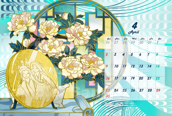 #svsss 冰秋十二花神カレンダー完成!(4/12)1月:梅、2月:蘭、3月:桃、4月:牡丹 