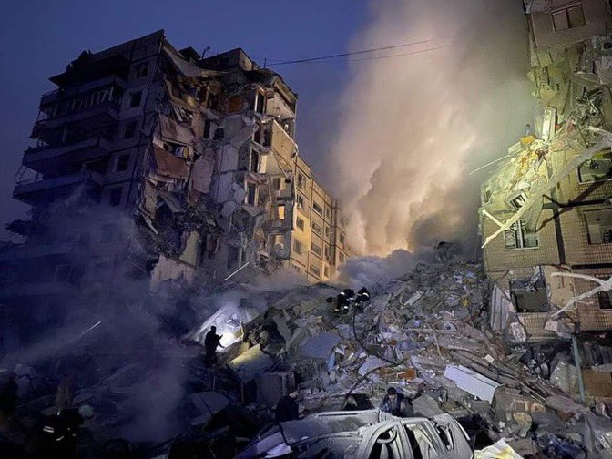 over 20 killed in russian missile strike on residential complex in dnipro. 

russia consistently and deliberately targeting ukrainian civilians as ground war fails. 

putin is a war criminal. 
russia a terrorist state.