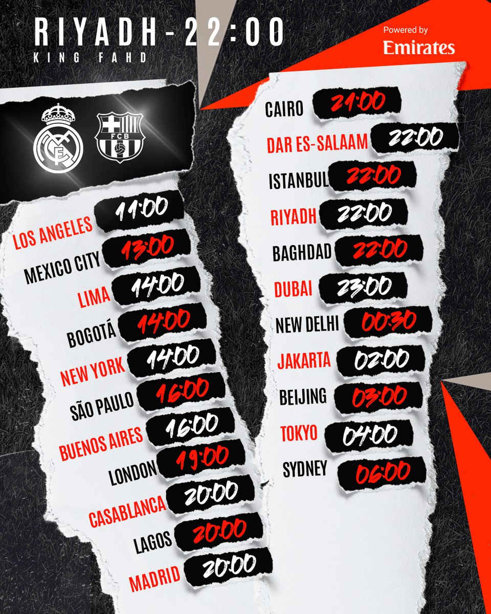 realmadrid's tweet photo. 🗺️🏆 ¡Aquí los horarios de la final de la #SuperSupercopa!
📍 ¿Desde dónde veréis el partido, #Madridistas?
@emirates https://t.co/AGDCzmy49c
