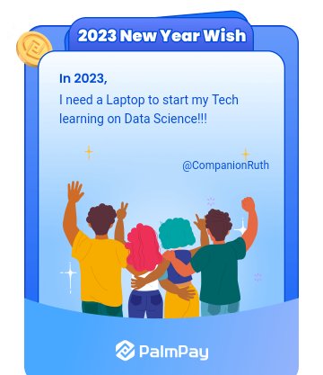 Companion_Ruth's tweet photo. @palmpay_ng New Year Wish
@palmpay_ng 
@ZenithOrla
#PalmPayScorecard 
#PalmPay 
#NewYearWish https://t.co/7pyXGDoYie