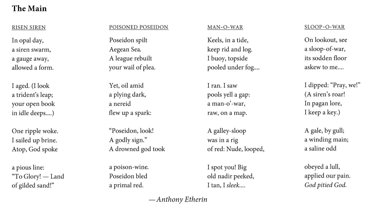 Anthony_Etherin's tweet photo. THE MAIN — Four seafaring sonnets in iambic dimeter. Three are Shakespearean sonnets and one is Petrarchan. One is a palindrome. All four are perfect anagrams of each other. https://t.co/RNy5I1IOrw