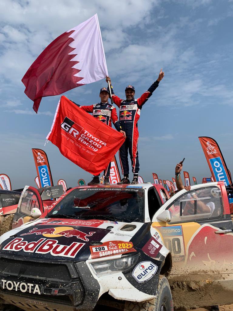 Congratulations @AlAttiyahN @matthieubaumel and @TGR_W2RC on another impressive result at #Dakar2023! 💪👏 #ToyotaGAZOORacing #TeamHilux