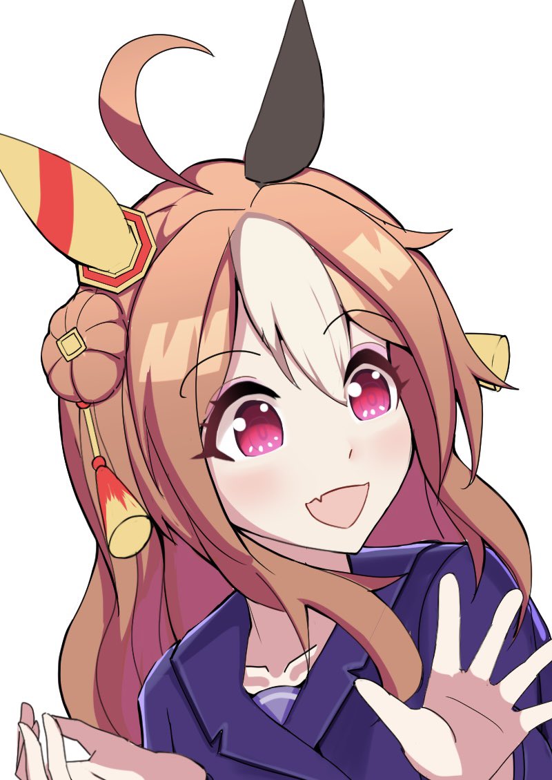 1girl ahoge animal ears brown hair collarbone double bun fang  illustration images