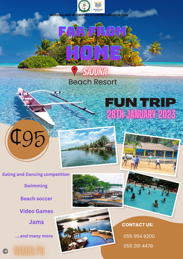 namsa_pu's tweet photo. All work and no play makes Jack a dull boy😌, this is why NAMSA wants to take u far from home🤸‍♀️🎊 to have fun, release stress, meet new people 🎉💫… isn’t it amazing? It’s an all in one trip to Sajuna coming off on the 28th of January 🔥🎉 grab your ticket at a cool 95gh https://t.co/41dDsoZtun