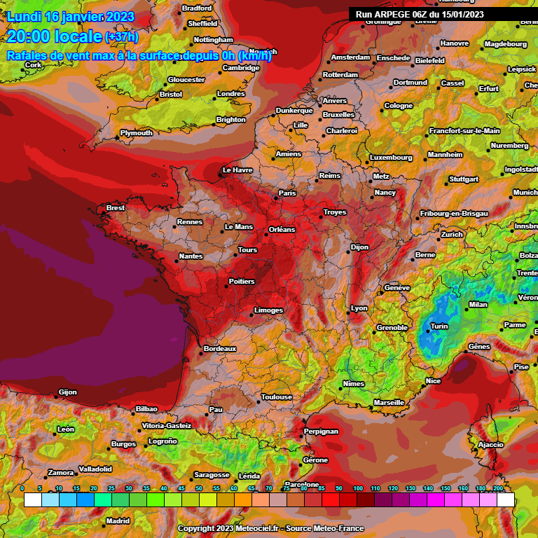 AnthoGrillon's tweet photo. 🔴⚠ 3 événements #météo majeurs attendus d'ici mardi midi !
👉 Un 1er coup de vent dans l'Ouest et au Centre avec loc. +100 km/h cette nuit.
👉 Un second fort coup de #vent cette fois au SO de la #France mardi matin, loc. 130 km/h.
👉 Fortes #pluies dans le SO, loc. 100 mm. https://t.co/9EeAPt1lyh