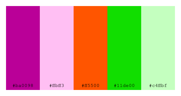 ColPaletteBot's tweet photo. Beep beep, here's a pretty color palette for you!
color-scheme.js parameters used:
- hue: 175
- variation: default
- colors: #ba0098, #ffbff3, #ff5500, #11de00, #c4ffbf
Have a lovely day!
#twitterbot #colorpalette #colors #palette #prettycolors https://t.co/wFpag1D1jH