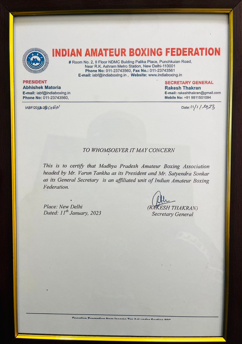 VTankha's tweet photo. Congratulations ⁦@varuntankha⁩ on your appointment as President of Madhya Pradesh Amateur Boxing Federation. Hope your leadership we host Nationals in Jabalpur. 🙏👏👍 https://t.co/oTG3Vu6TUc