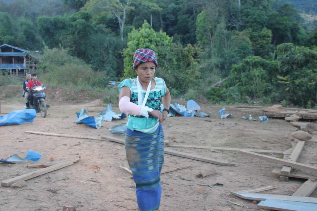 YanAungNoe1's tweet photo. As of 12th Jan, junta soldiers bombarded Laywah village, Hpapon district by 4 military fighter jets, resulting in death of 5 locals including a 3yo child and 2 pastors as well as destruction of residential properties and church. #2023Jan15Coup #WhatsHappeningInMyanmar https://t.co/FfjgLlKtGT