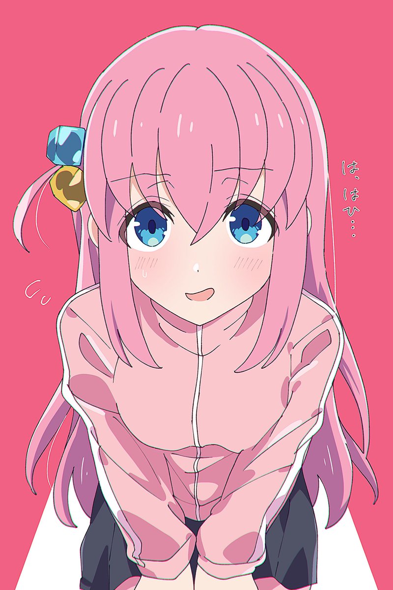 gotou hitori 1girl cube hair ornament solo pink hair hair ornament jacket track jacket  illustration images