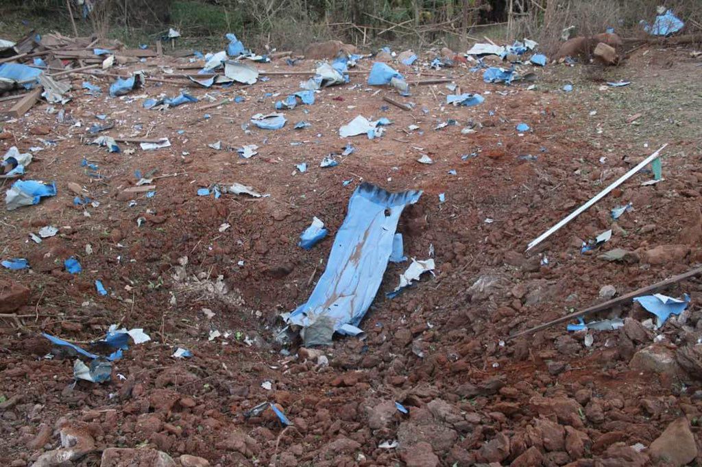 YanAungNoe1's tweet photo. As of 12th Jan, junta soldiers bombarded Laywah village, Hpapon district by 4 military fighter jets, resulting in death of 5 locals including a 3yo child and 2 pastors as well as destruction of residential properties and church. #2023Jan15Coup #WhatsHappeningInMyanmar https://t.co/uecDdJukXJ