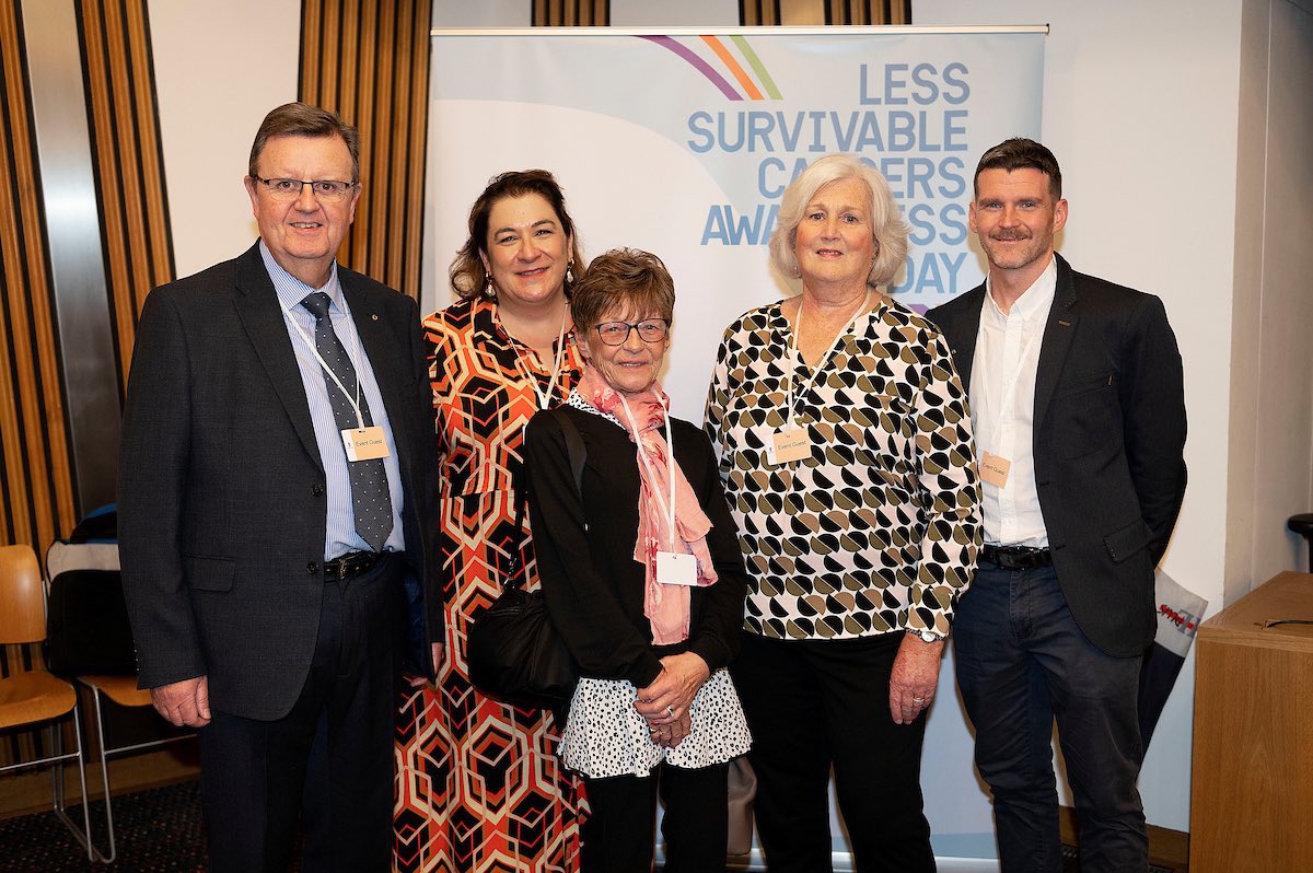 sctldarren's tweet photo. An honour for my mum and I to attend Holyrood on Tuesday evening as part of the #LessSurvivableCancerTaskforce with my fellow patrons from #OchreCharity It was very encouraging to engage with many MSPs on the issues surrounding these illnesses and ways to improve survival rates. https://t.co/6TKjrJlE3U