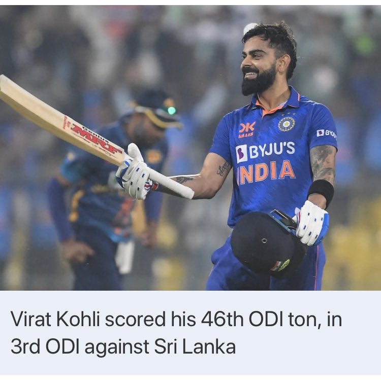 Sabby Sabharwal (@sabby2707) on Twitter photo 2023-01-15 11:27:42 King @imVkohli is back with a bang . 3rd ton in last 4 innings … 46th ODI century … 74th overall international 100 🎉🎉🎉🎉🎉🎉 #Cricket #KingKohli #ViratKohli𓃵 King @imVkohli is back with a bang . 3rd ton in last 4 innings … 46th ODI century … 74th overall international 100 🎉🎉🎉🎉🎉🎉 #Cricket #KingKohli #ViratKohli𓃵