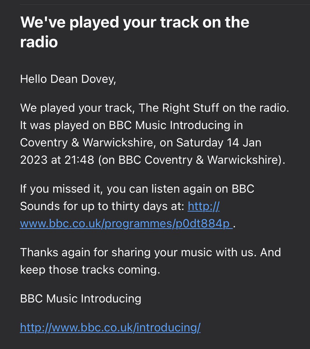 deandoveymusic's tweet image. Absolutely chuffed that The Right Stuff got a spin last night on @BBCIntroCW with the legend @BrodySwain thanks man. #BBCIntroducing