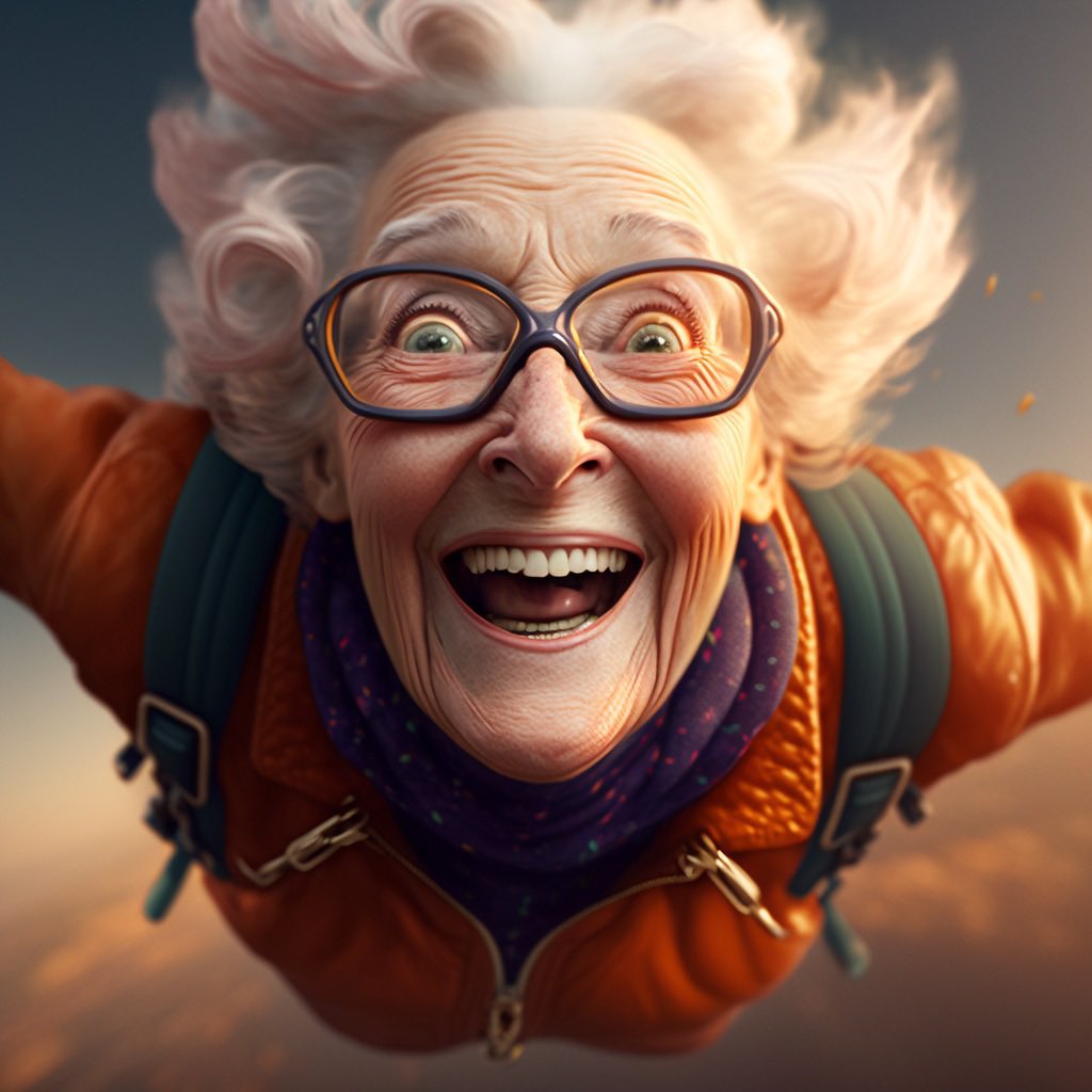 luke_franks's tweet photo. Here’s an AI series I made of elderly people having the absolute time of their lives

Like this lady ski diving ↓ https://t.co/EIuyl4VHkX