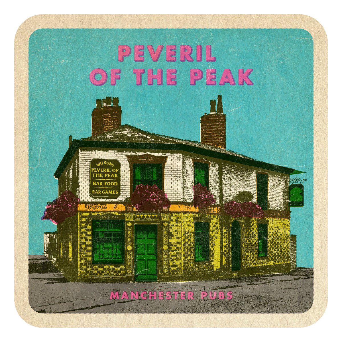 No.3 in a series of imaginary mid-century beer mats. Peveril of the Peak. Built 1820. 127 Great Bridgewater St, M1 5JQ <a href="/ThePeveril/">Peveril of the Peak</a>

#ManchesterPubs #Manchester