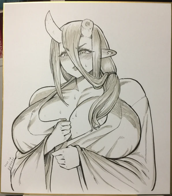 2023-01-15色紙のコミッションをお受けしましたので見て欲しいです。めちゃくちゃ久しぶりにアナログ原稿でつけペンとか使いました。 