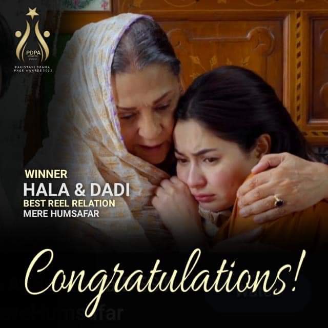 SHOWBIZW0RLD's tweet photo. The Winner of BEST REEL RELATION 2022 is
#haniaamir & #SaminaAhmed Aka #Hala and #Dadi from #merehumsafar
#HaniaandSamina collects 50.5% Votes
@ramshakofficial & #MuhammadAhmed collects 18.8% Votes
#ImranandSohail collects 10.3% Votes
@realhaniahehe @saminatv @SHOWBIZPAKIST10 https://t.co/3uGWYAvZLl