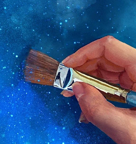 この前描いた絵、筆の金属部分と筆先の毛感頑張ったんだけど見て欲しい(手は無理だったw) 