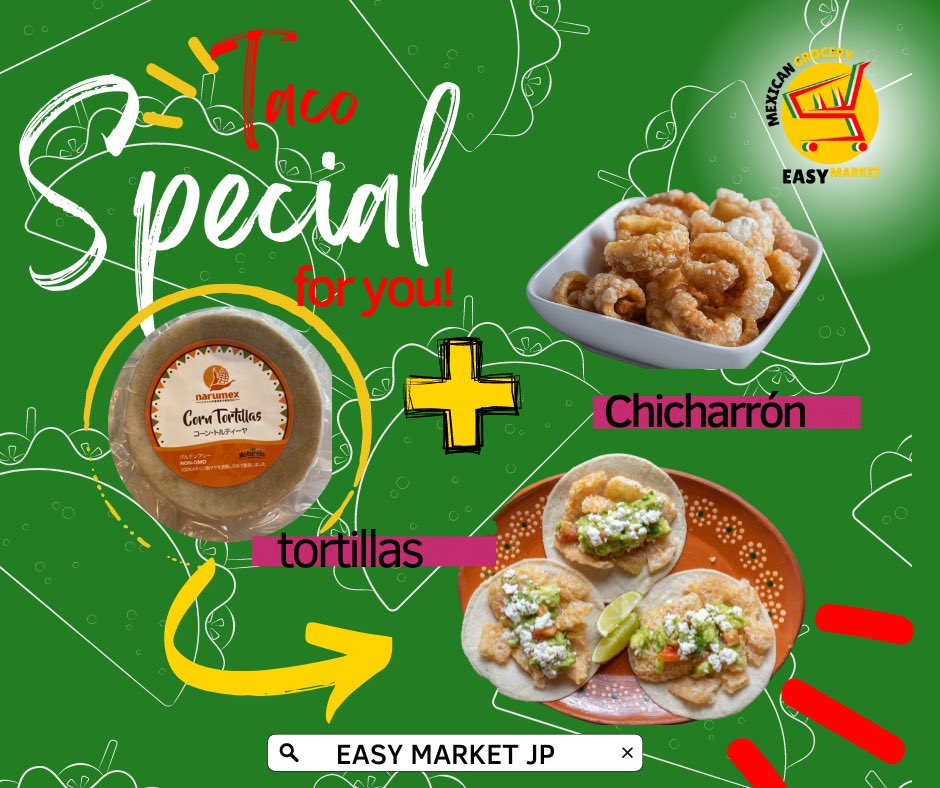 easymarketjp's tweet photo. 🇲🇽Producto Nuevo 🇲🇽 
Chicharrón  para taco o estilo botana  
 Tortillas nixtamal gluten free 
 Promoción 5 paquetes de 20 tortillas por 3,500 yenes 
Para más información 
Visita 🛒    https://t.co/TVW6UBd2CY 

#tacos #mexicanfood #foodie #taco #instafood #mexico #foodstagram https://t.co/dvbyegrnve