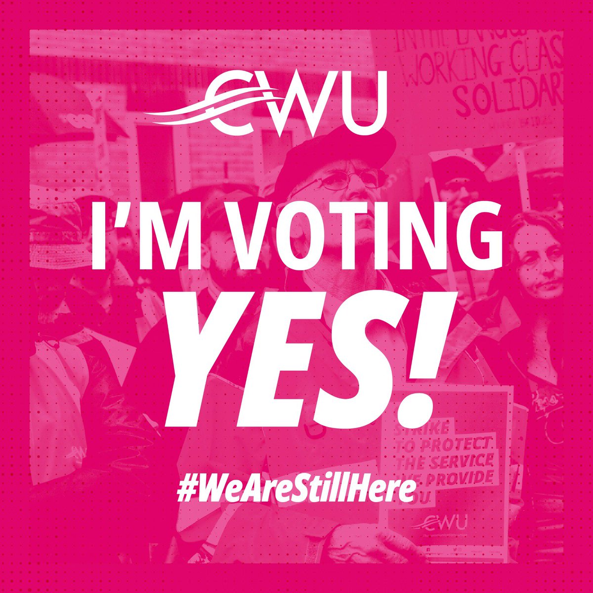 8 days until ballots are dispatched to every CWU member in Royal Mail Group

They think you won’t vote. They think you are tired. They are going to encourage you to boycott the ballot

RT if you will cast your vote as soon as the ballot lands at your home address

#WeAreStillHere
